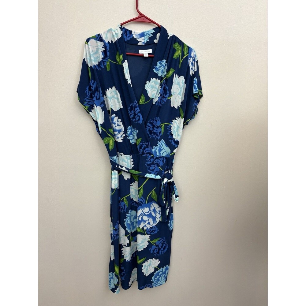 Charter Club Women’s Dress Floral XL Short Sleeve With Belt Surplice Neck - Picture 2 of 14
